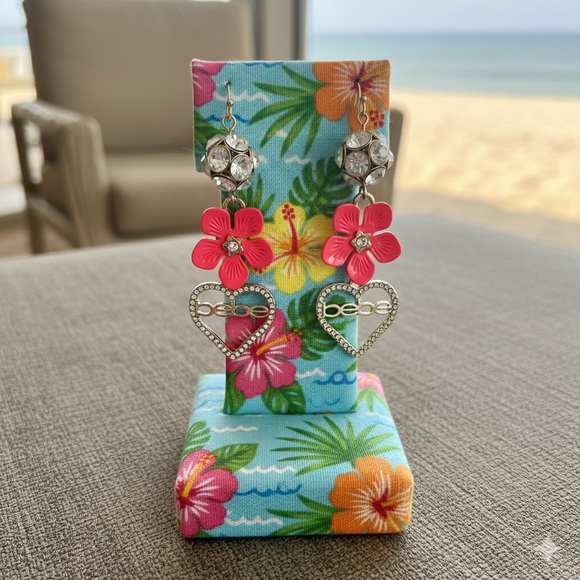 bebe Jewelry - bebe Pink Floral Heart Earrings